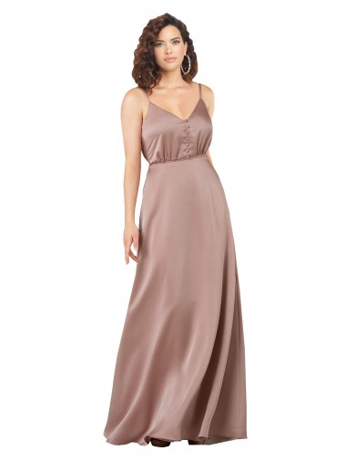 Subtle V-Neckline Formal Silky Satin Bridesmaid Dress with Front Button Detail UK