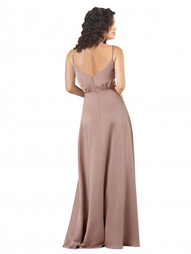 Subtle V-Neckline Formal Silky Satin Bridesmaid Dress with Front Button Detail UK