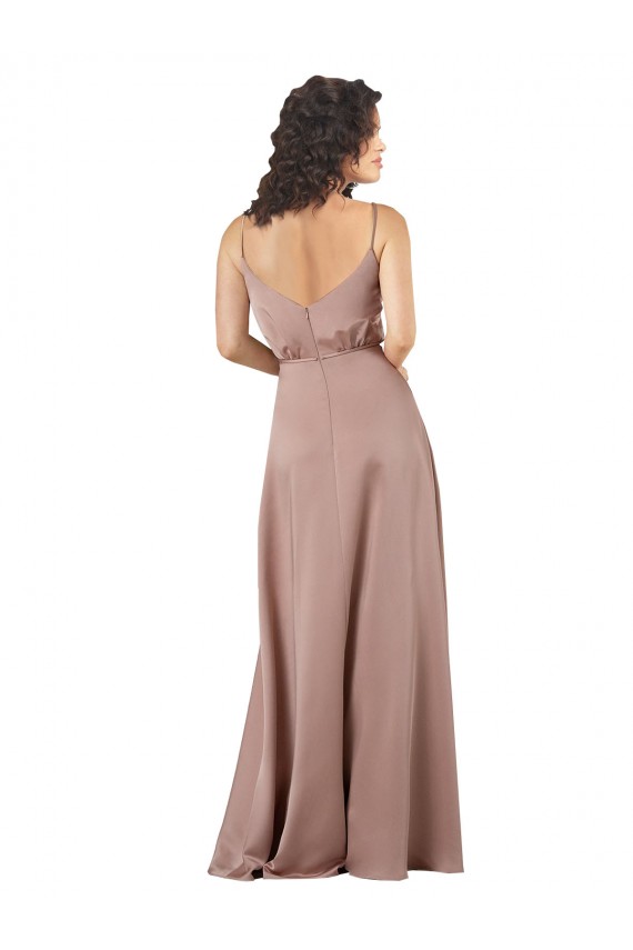 Subtle V-Neckline Formal Silky Satin Bridesmaid Dress with Front Button Detail UK
