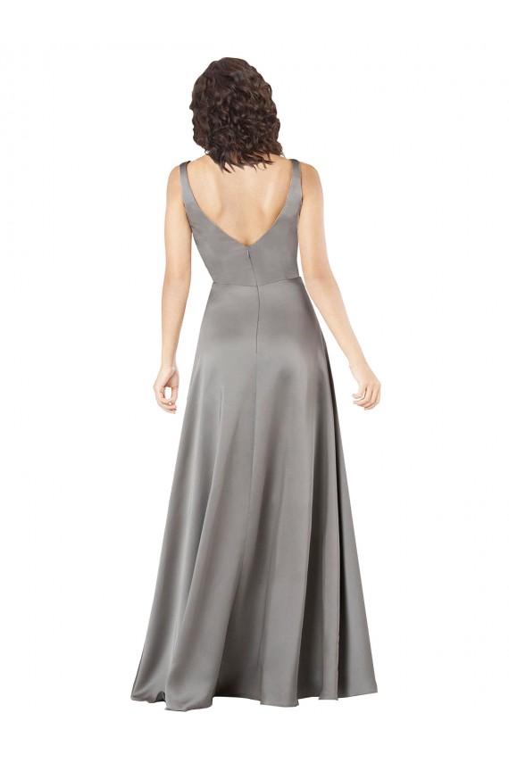 Plunging V-Neckline Long A-Line Formal Silky Satin Bridesmaid Dress / Prom Dress UK