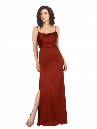 Floor-Length Formal Silky Satin Bridesmaid Dress / Prom Dress with Skirt Slit UK