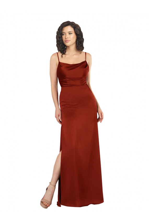 Floor-Length Formal Silky Satin Bridesmaid Dress / Prom Dress with Skirt Slit UK
