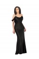 Off the Shoulder Sleeves Formal Silky Satin Bridesmaid Dress / Prom Dress with Skirt Slit UK