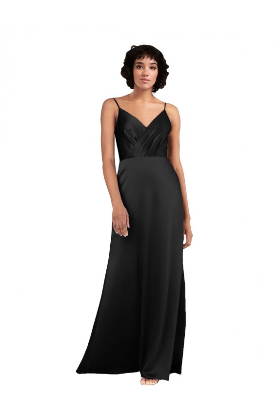 Full Length V-Neckline Formal Silky Satin Bridesmaid Dress / Prom Dress with Spaghetti Straps UK