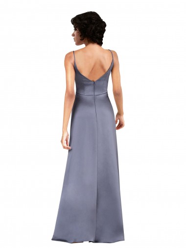 Full Length V-Neckline Formal Silky Satin Bridesmaid Dress / Prom Dress with Spaghetti Straps UK