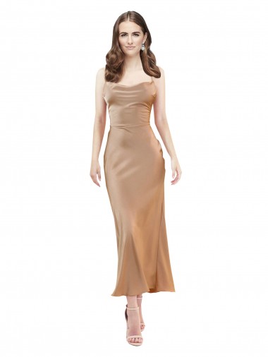 Cowl Neck Formal Silky Satin Midi Length Bridesmaid Dress / Cocktail Prom Dress Low Back UK