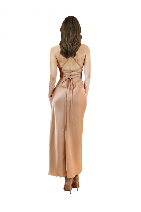 Cowl Neck Formal Silky Satin Midi Length Bridesmaid Dress / Cocktail Prom Dress Low Back UK