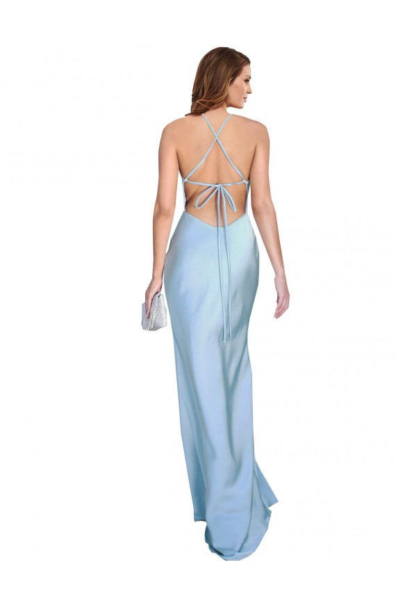 Open Back with Ties Cowl Neck Sheath Formal Silky Satin Long Bridessmaid Dress UK