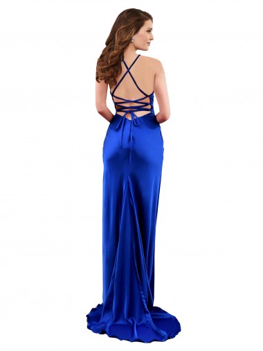 Open Back Cowl Neck Long Formal Silky Satin Bridesmaid Dress / Prom Dress UK