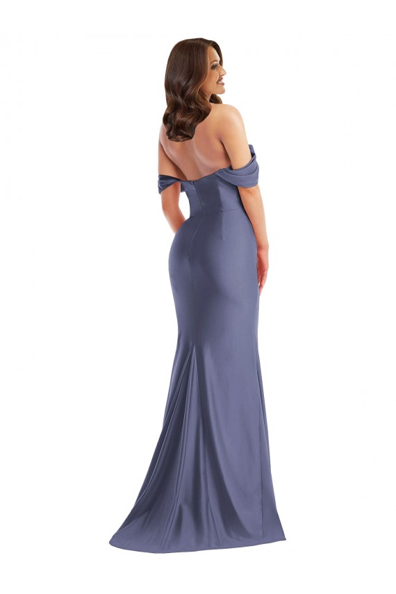Off the Shoulder Corset Formal Silky Satin Mermaid Bridesmaid Dress / Prom Dress with Side Slit UK