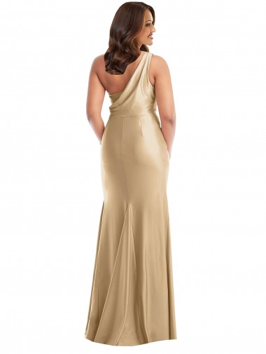 One Shoulder Asymmetrical Cowl Back Formal Silky Satin Mermaid Bridesmaid Dress / Prom Dress UK
