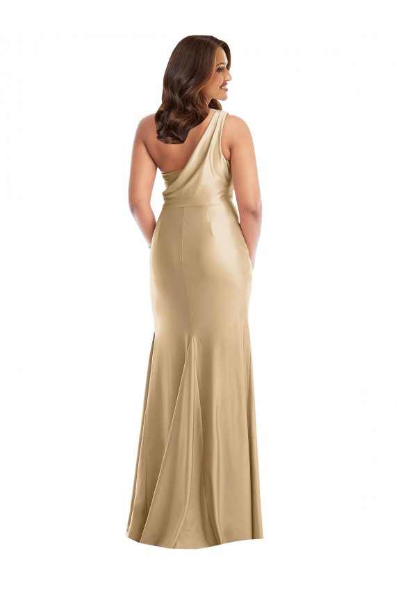 One Shoulder Asymmetrical Cowl Back Formal Silky Satin Mermaid Bridesmaid Dress / Prom Dress UK