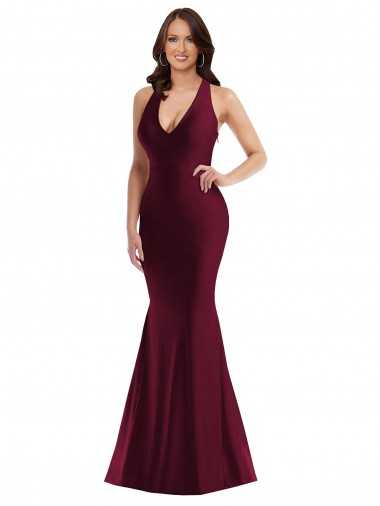 Plunge Neckline Cutout Low Back Formal Silky Satin Mermaid Bridesmaid Dress / Prom Dress UK