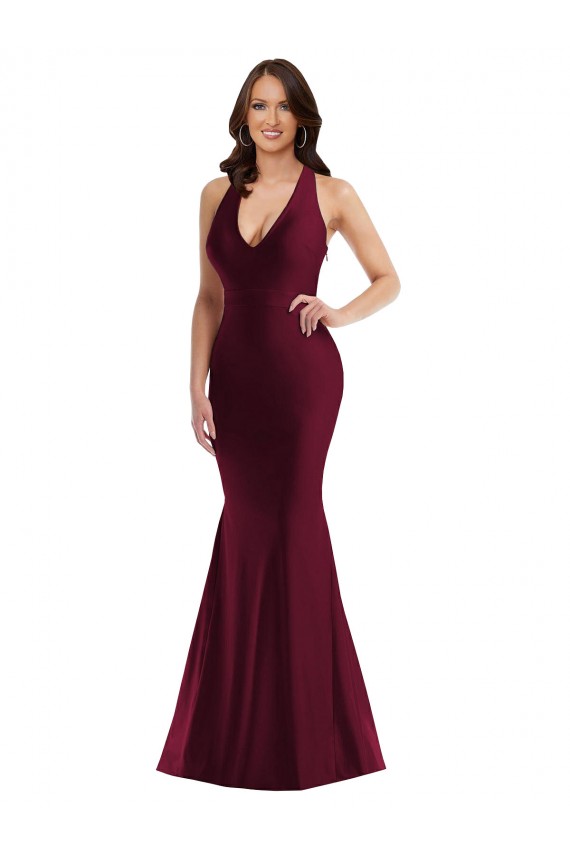 Plunge Neckline Cutout Low Back Formal Silky Satin Mermaid Bridesmaid Dress / Prom Dress UK