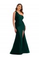 Cascading Bow One Shoulder Formal Silky Satin Mermaid Bridesmaid Dress / Prom Dress with Front Slit UK
