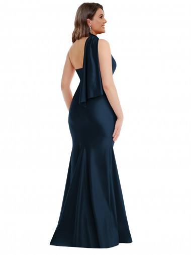 Scarf Neck One Shoulder Formal Silky Satin Mermaid Bridesmaid Dress / Prom Dress with Front Slit UK