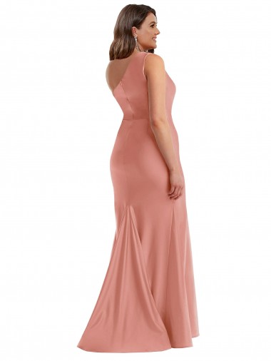 Cascade Ruffle One Shoulder Bustier Formal Silky Satin Mermaid Bridesmaid Dress / Prom Dress UK