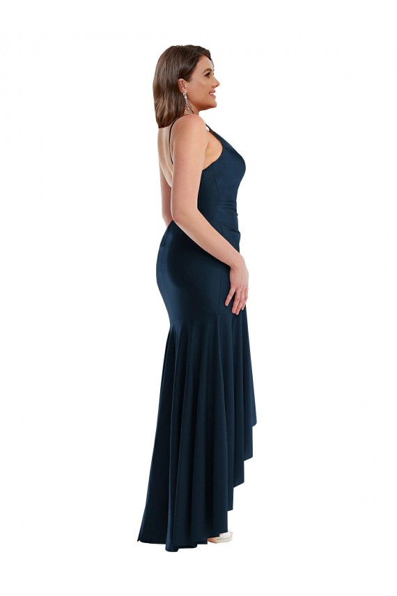 Pleated Wrap Ruffled High Low Formal Silky Satin Bridesmaid Dress / Prom Dress UK
