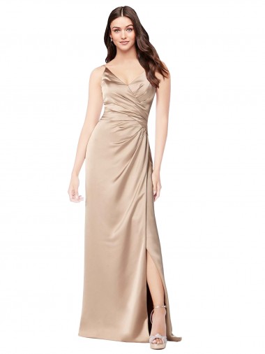 Formal Silky Satin Bridesmaid Dress / Prom Dress with Draped Surplice Bodice UK