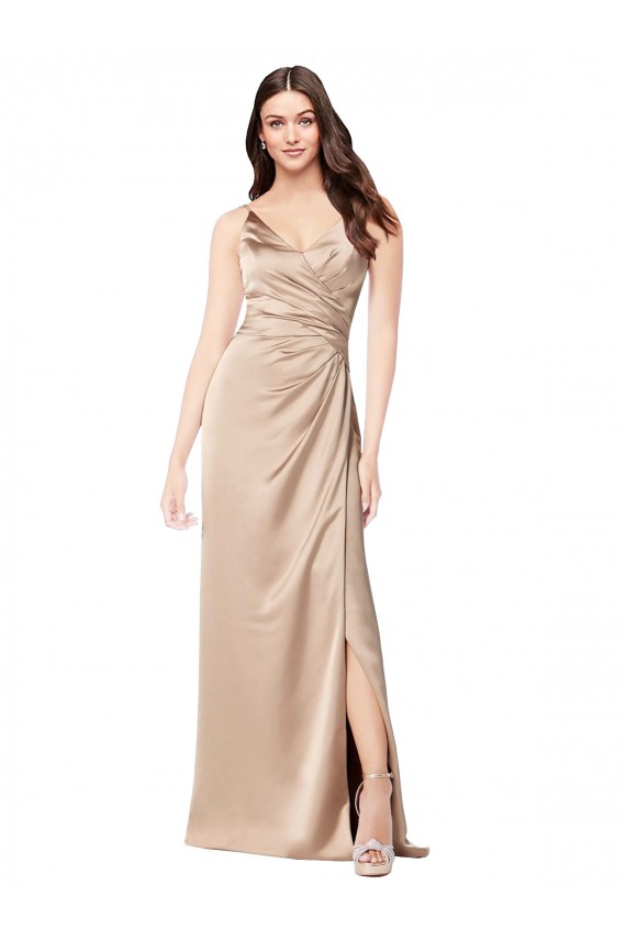 Formal Silky Satin Bridesmaid Dress / Prom Dress with Draped Surplice Bodice UK