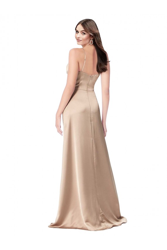 Formal Silky Satin Bridesmaid Dress / Prom Dress with Draped Surplice Bodice UK