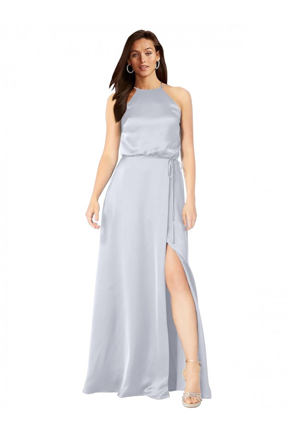 Halter Neck Formal Silky Satin Bridesmaid Dress with Strappy Back UK