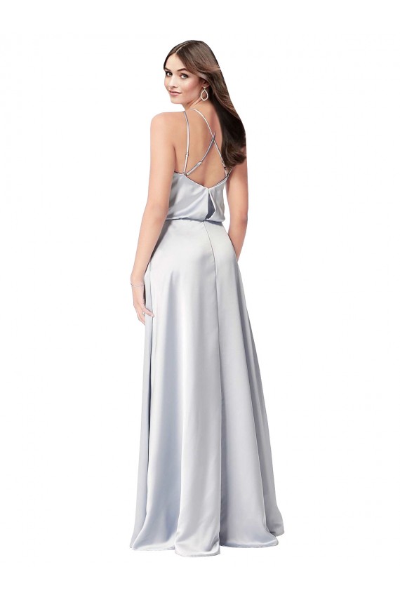 Halter Neck Formal Silky Satin Bridesmaid Dress with Strappy Back UK