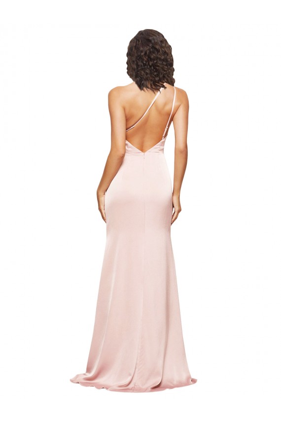 Full Length Ruched Formal Silky Satin Bridesmaid Dress / Prom Dress with Low Back and High Split UK