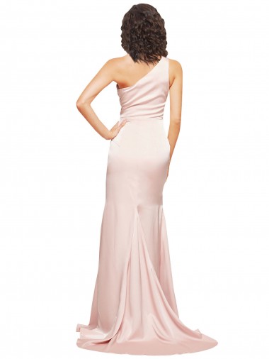 Full Length One Shoulder Long Formal Silky Satin Bridesmaid Dress / Prom Dress with High Split UK
