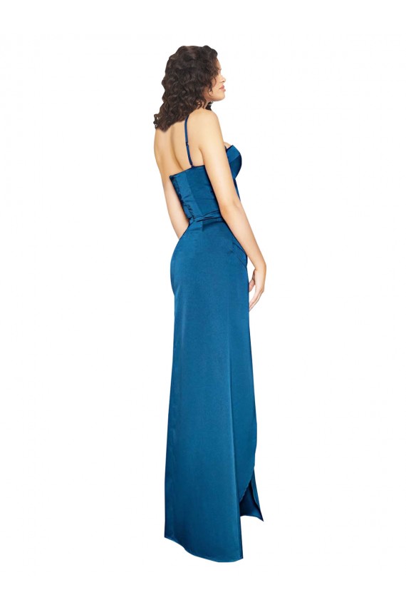 Full Length Bustier Style Long Formal Silky Satin Bridesmaid Dress / Prom Dress with Low Back UK