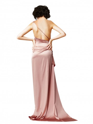 Low Back One Shoulder Full Length Formal Silky Satin Bridesmaid Dress / Prom Dress UK