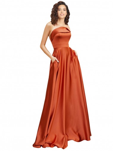 Strapless Sweep Train Formal Silky Satin Bridesmaid Dress / Prom Dress with Pleats UK