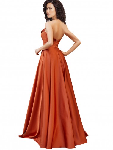 Strapless Sweep Train Formal Silky Satin Bridesmaid Dress / Prom Dress with Pleats UK
