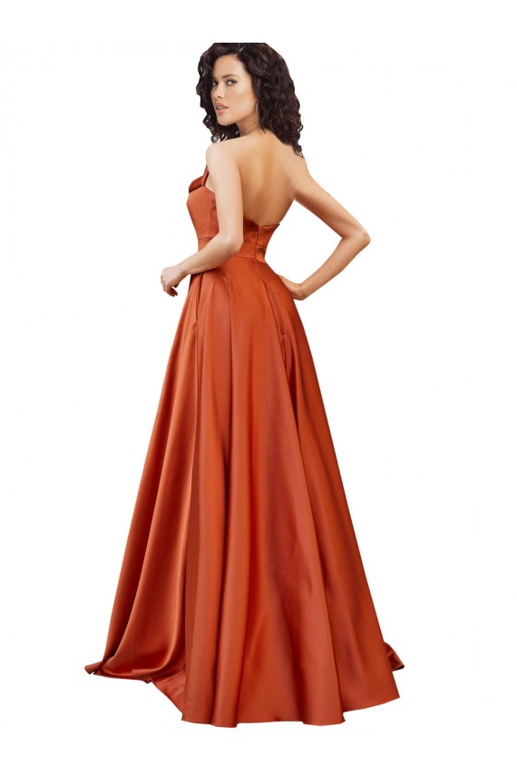Strapless Sweep Train Formal Silky Satin Bridesmaid Dress / Prom Dress with Pleats UK