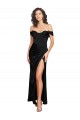Fitted Sweetheart Neckline Formal Silky Satin Bridesmaid Dress / Prom Dress with Off the Shoulder Sleeves and High Slit UK
