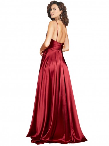 Cowl Neckline Long Formal Silky Satin Bridesmaid Dress / Prom Dress with Spaghetti Straps UK