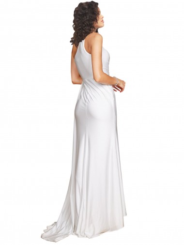 One Shoulder Floor Length Silky Satin Wedding Dress with Side Slit UK