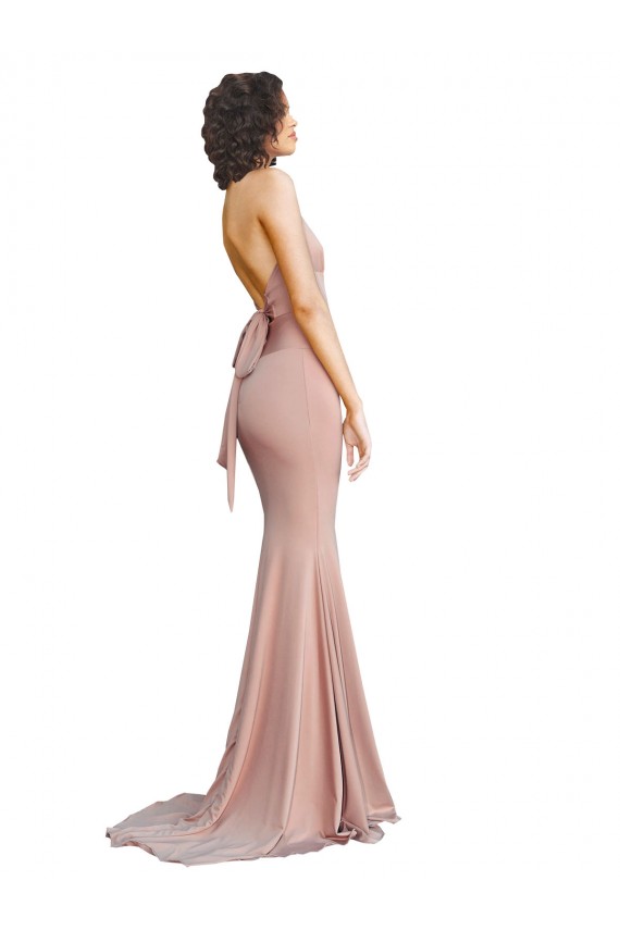 Deep V-Neck Mermaid Low Back Long Formal Spandex Bridesmaid Dress / Prom Dress UK
