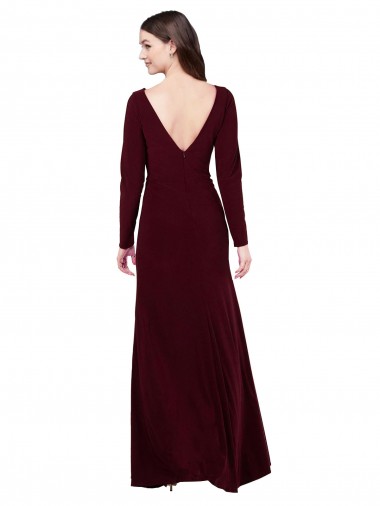 Long Sleeves Spandex Bridesmaid Gown with Front Slit UK