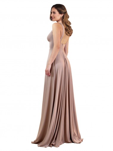 Long A-Line Plunge V-Neckline Formal Spandex Bridesmaid Dress / Prom Dress with Slit UK