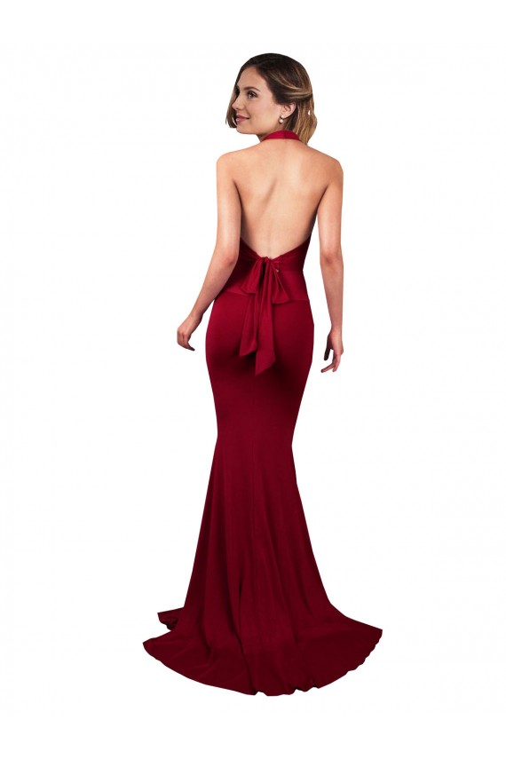 Halter Mermaid Plunge V-Neckline Open Back Bow Tie Formal Spandex Bridesmaid Dress / Prom Dress UK