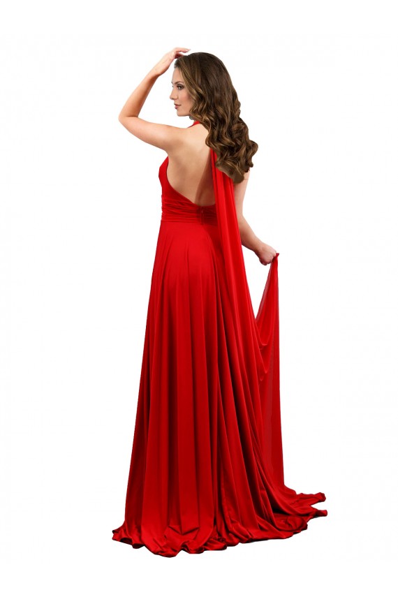 High Slit A-Line Halter Long Formal Spandex Bridesmaid Dress / Prom Dress Open Back UK