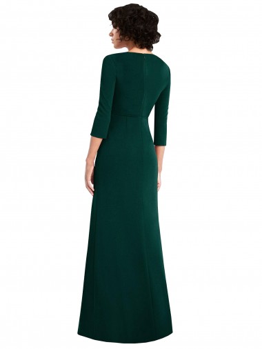 Floor Length 3/4 Sleeves V-Back Draped Wrap Formal Maxi Spandex Bridesmaid Dress / Prom Dress UK