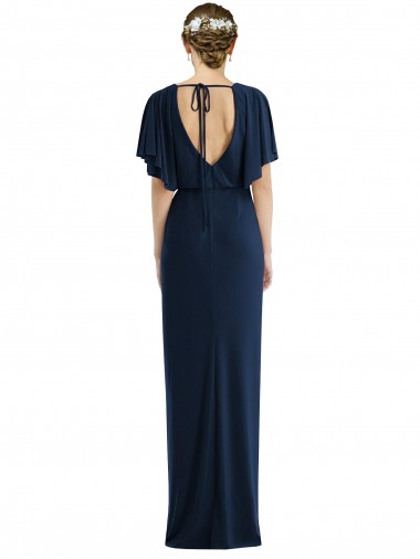 Open Back Short Sleeves Draped Tulip Skirt Maxi Spandex Bridesmaid Dress / Prom Dress UK