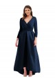 Long Sleeves Wrapped Formal Spandex Bridesmaid Dress / Prom Dress with High Low Full Skirt and Pockets UK