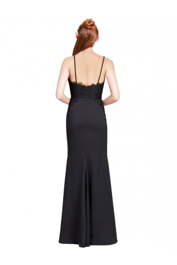 Long Chiffon Bridesmaid Dress / Prom Dress with Lace Bodice and Curved V-Neckline UK