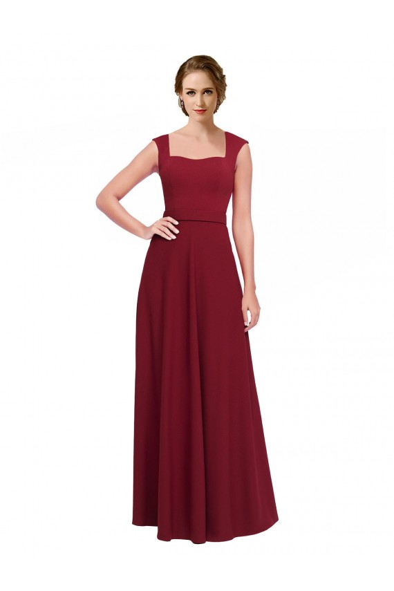 Square Neck Subtle Cap Sleeeves Crepe Bridesmaid Dress / Prom Dress UK