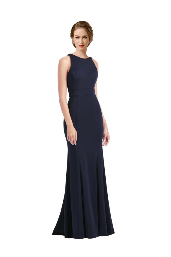 High Neck Sheath Long Crepe Bridesmaid Dress / Prom Dress UK
