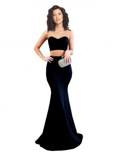 Two Piece High Neck Formal Crepe Bridesmaid Dress / Prom Dress UK