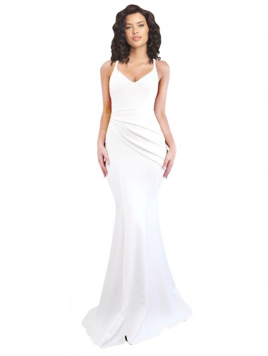 Fishtail Shape Spaghetti Straps Open Back Formal Crepe Bridesmaid Dress / Prom Dress with Ruffles UK